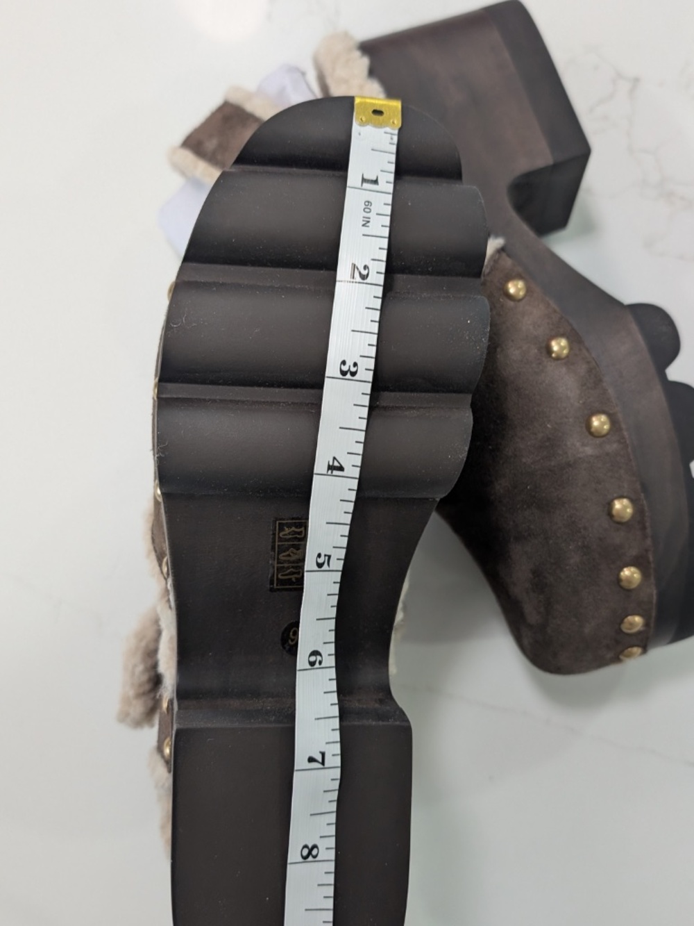 Tory Burch Shearling Lug Sole Clogs Suede Deep Espresso Brown Size 9 NIB 70mm - Picture 14 of 17